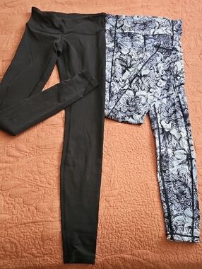 lululemon athletica Black Legging and Gray Floral Print Legging Set